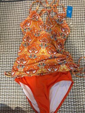 Women’s Orange Paisley Tankini Swimsuit -